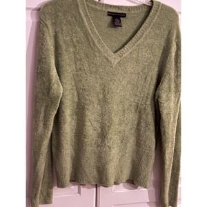 MAURICE SASSON Womens XL Fuzzy V Neck Long Sleeve Sweater Soft Sage Green